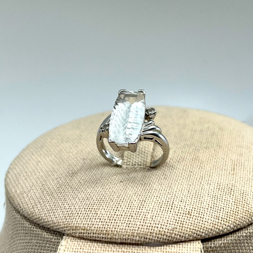 Vintage Estate Sterling Silver Faceted Emerald-Cut Statement Ring Size 7